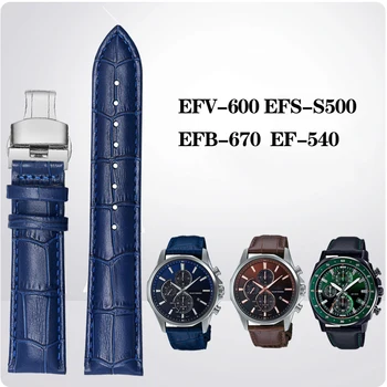18mm 20mm 22mm Cowhide Watchband Jaoks Casio Ookeani Süda EFB-670/530 EFV-600 EFS-S500 Nahast Watch Band Käevõru Rihm Must Sinine