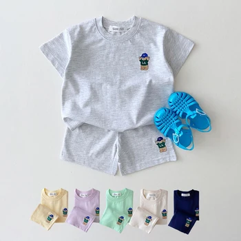 2023 Suvel Korea Baby Poiste Ülikond Tikitud Karu Pääsme Tees T-särgid+Lahtised Püksid Tüdrukutele 2tk Casul Imiku Komplekti Väikelapse Riideid