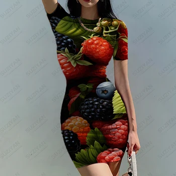 2023 Suvel Moe Väljas Casual Kleit Põhitõed Lühikese Varrukaga Kleit Naiste ümber Kaela Pullover Kleit Puu-3D Print Kleit