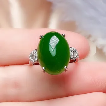 Elegantne Ovaalne Roheline Jade Smaragd Kivid Teemandid Rõngad Naistele, Valge Kuld, Hõbe Värv Bague Trahvi Ehteid Mood Kingitused Bänd