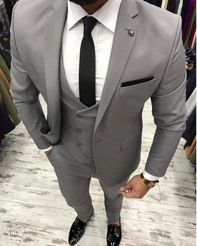 Hall Meeste Ülikonnad, Custom Made Elegantne Äri Pulm Pintsak Püksid Härrasmees Slim Tuxedos Groomsmen Kanda 3tk(Jope+Pant+Vest)