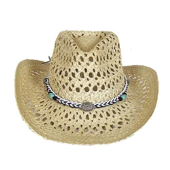 Kauboi straw hat Mood õõnes lokkis ääreni Kauboi õled müts Meeste ja naiste väljas travel beach müts Unisex Lääne kauboi müts