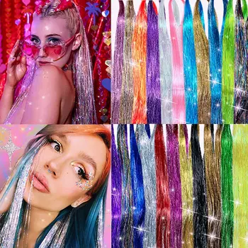 Sparkle Läikivad Juuksed Vikerkaare Värvilised kiud Tüdrukud Peakatet Hairbinge Juuksed Punumine Headdress Pikk 100cm