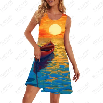 Suvel Naiste Päikeseloojangut 3D-Printimine Studius Kleit kvaliteetne iga Päev Ootavad Kleit Kleit Suured Lahtised Street Fashion Kleit