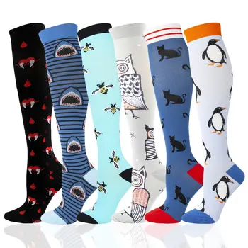 TANABATA 1 Paar Kompressiooni Sokid Meestele, Naistele Põlve Kõrge meditsiiniabi Sport Athletic Cat Pingviin Loomade Naljakas Sokid