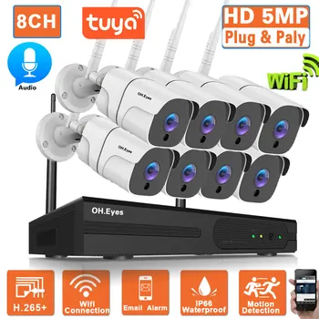 Tuya Smart 5MP HD Wireless CCTV Süsteemi 8CH WiFi NVR Kit Oudoor veekindel Wifi IP Security Kaamera videovalve Komplekt 4CH