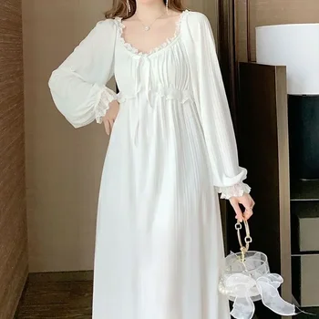 Varruka Kaua Kanda Valge Pits Ruffles Stiilis Pidžaama Korea Naiste Kleit Nightgowns Üks Aasta Sügisel Elegantne Kodus Töö Öö Sleepwear