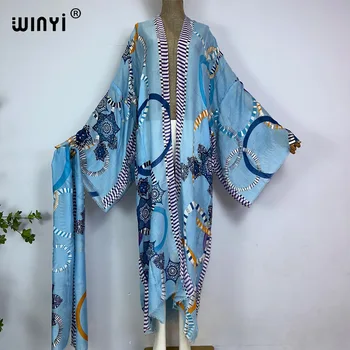 WINYI Kimono Bohemian pruunistavate prindi Bikiinid Cover-ups Elegantne Ise Vöö Kleit Naiste Suvine Kleit beach varustus naiste kleit