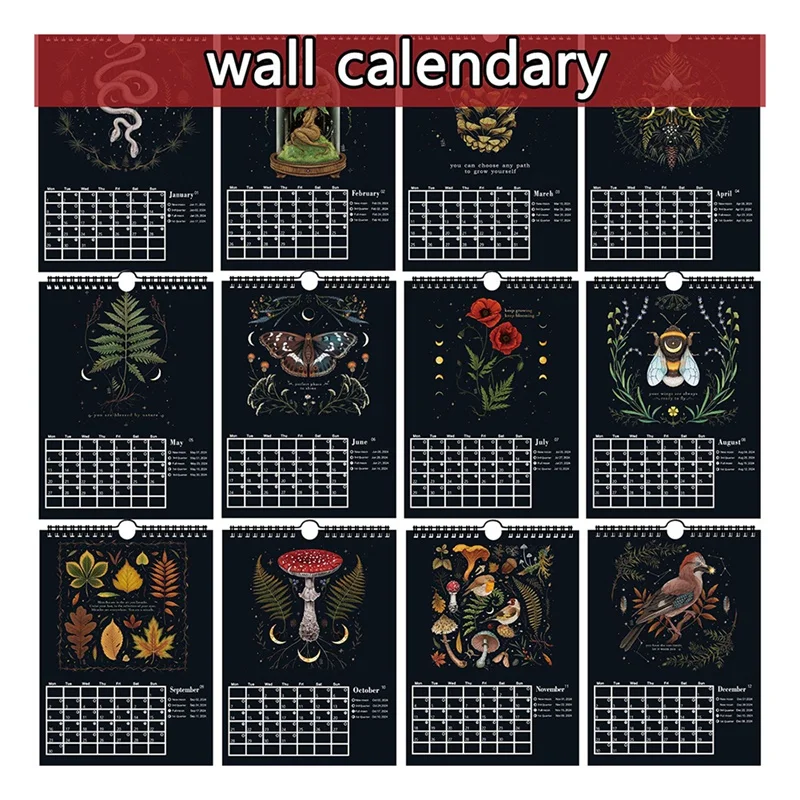 2TK Seina kalender Kalender 2024,8 Tolline X 12Inch,Twin-Traat Siduvad, Riputamise Konks Korraldamine Kooli ja Kontori